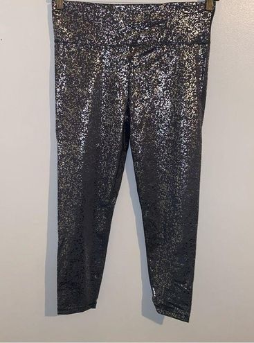 Sweaty Betty Goddess 7/8 Legging XS Black Silver Terrazzo Foil Print Stretch