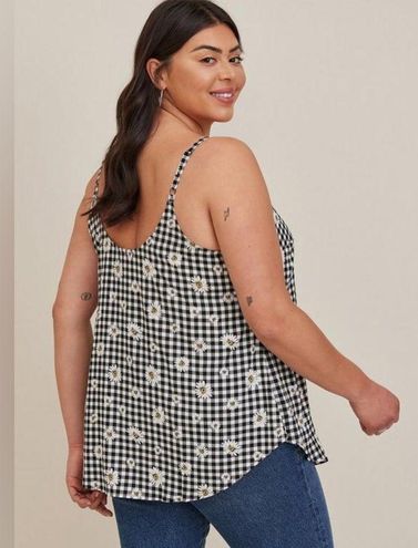 Torrid Size 1X Ava Stretch Challis Cami Daisy Print on Gingham Black White  - $32 - From purposethreads