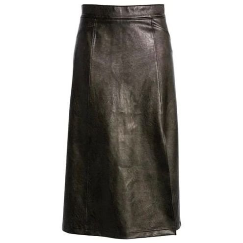 Spanx Leather-Like Midi Skirt Noir A-Line Shiny High-Waist Pencil