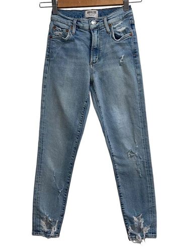 AGOLDE Sophie Crop Jeans In Vertigo Distressed Wash Blue Size 23