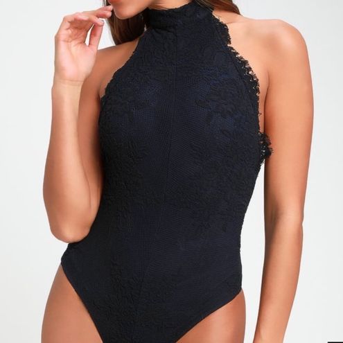 Free People Miley - Black Lace Bodysuit - Lace Halter Bodysuit - Lulus