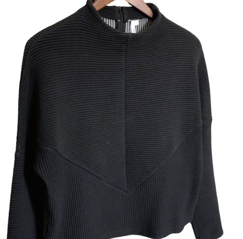 Souluxe, Black Mockneck Dolman Batwing Sleeve Ribbed Texture Pullover