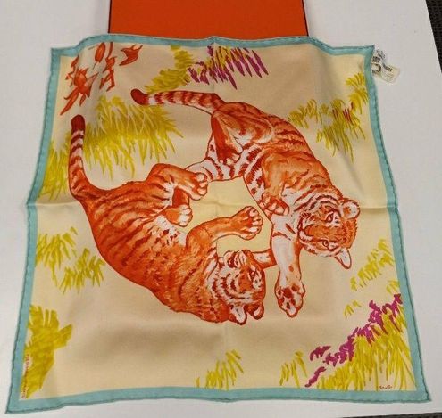 Hermes Orange Tiger Cubs Silk Gavroche Scarf