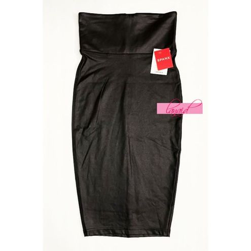 Spanx Faux Leather Pencil Skirt Very Black High-Waist Shiny Stretchy Edgy  Midi Size XS - $62 New With Tags - From Shop