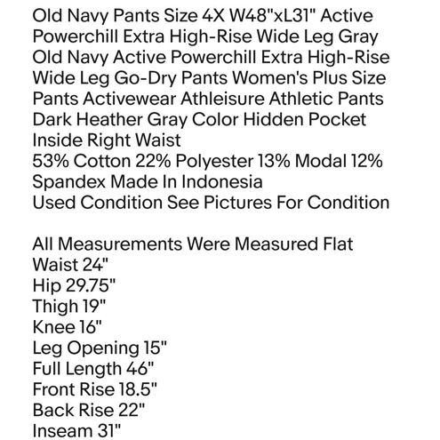 Pants Size 4X 48x31 Old Navy Active Powerchill Extra High-Rise