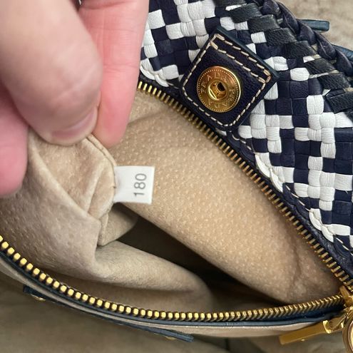 Prada Madras Leather Woven Slim Shoulder Bag Clutch Wristlet in Navy Blue  Goatskin - SOLD