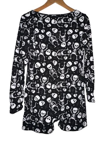Shosho Skelton print long sleeve fleece lounge wear shorts romper Black  Size M - $14 - From Valerie