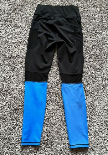 Popfit leggings black with blue size small mesh inserts - $18