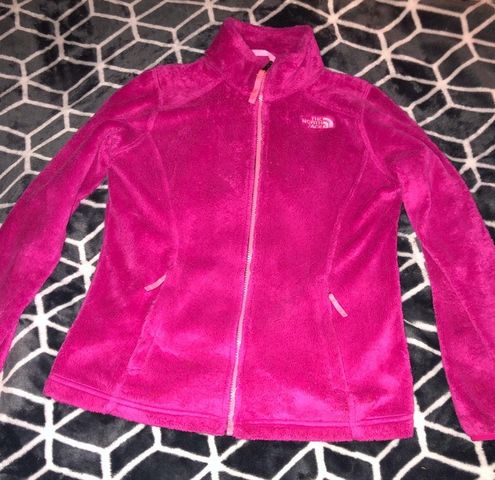 hot pink fuzzy north face jacket