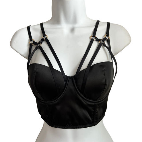 Black Satin Harness Bra