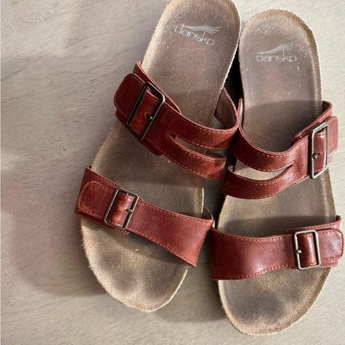 Dansko Rosie Sandals Womens Rusty Red Adjustable Slides Leather