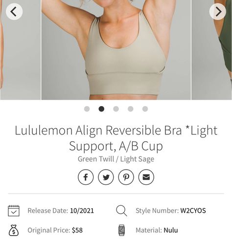 Lululemon Align Reversible Bra *Light Support, A/B Cup Green - $41