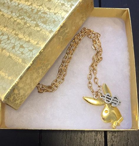 Gold Tone Stainless Steel Necklace with Playboy Bunny/Dollar Sign