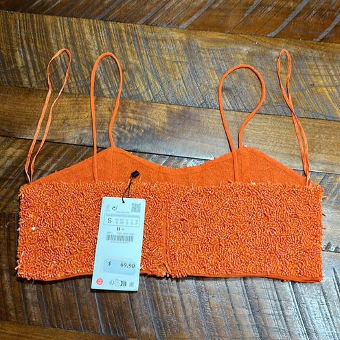 Zara orange knit cropped top BNWT