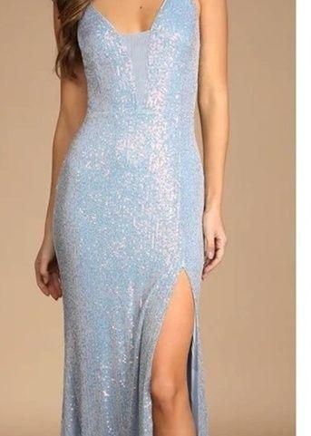 Chic and Glam Light Blue Sequin Lace-Up Mermaid Maxi Dress