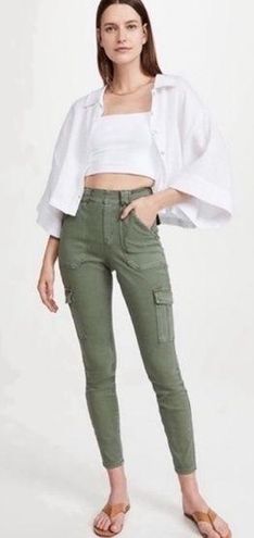 Spanx Stretch Twill Ankle Cargo Pant Soft Sage Green High Rise Comfort New  S