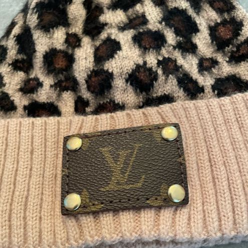 Tan Leopard Fur Pom Pom Re-purposed Lv Patch Beanie - $51 - From Kim