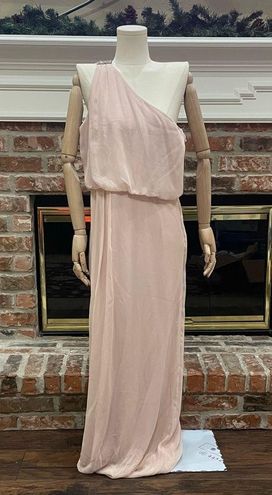 Adrianna Papell long nude blush formal dress with silvertone