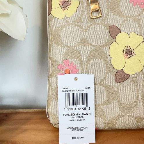 NWT COACH CH717 Mini Rowan File Bag Signature Canvas&Leather with Floral  Cluster