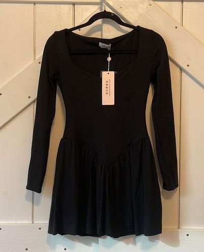 Keziah Long Sleeve Layered A-Line Mini Dress in Black