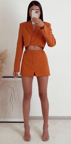 ZARA 2 piece Tangerine Tied Crop Blazer and Skort Orange Size XS - $192 New  With Tags - From Fashion