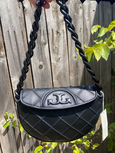 Tory Burch Fleming Mini Crescent Shoulder Bag Black