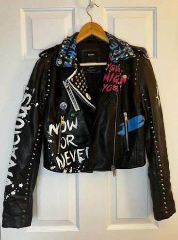 Bershka graffiti biker on sale jacket