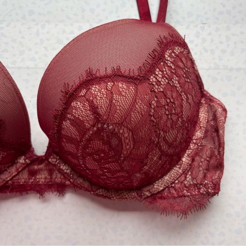 Victoria's Secret VS Dream Angels Burgundy Lace Push Up Bra Size 32D - $19  - From Paige