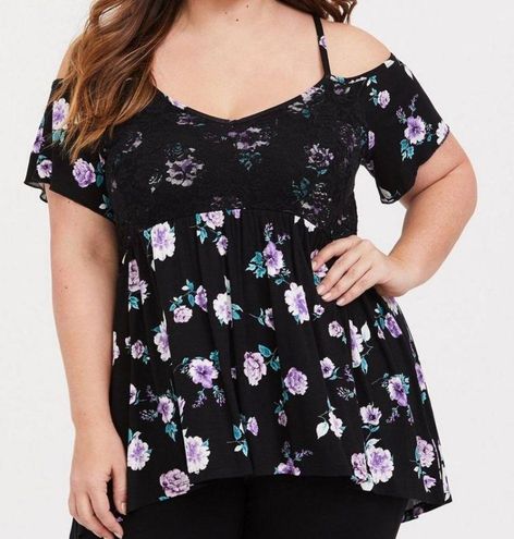 Torrid 3 Plus Size Super Soft And Lace Cold Shoulder Babydoll Top