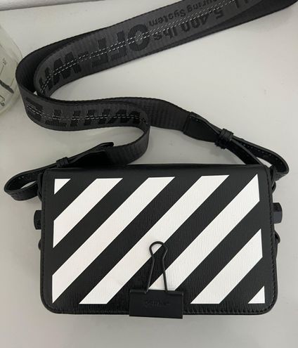 Off-White Black/White Diagonal Print Leather Binder Clip Crossbody Bag at  1stDibs