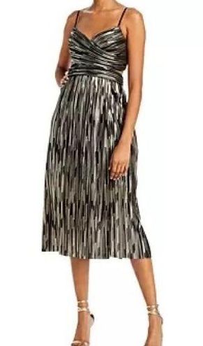 Aidan Mattox Aidan By Pleated Metallic Midi Dress Size 8 NWT 82