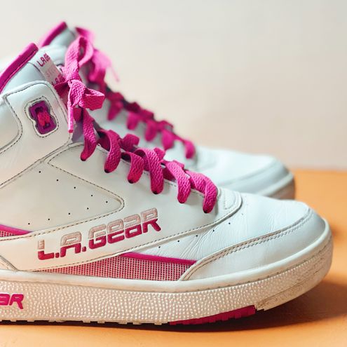 Skechers L.A. Gear Retro Pink and White High Top Sneakers Size 10 - $49  (42% Off Retail) - From Lauren