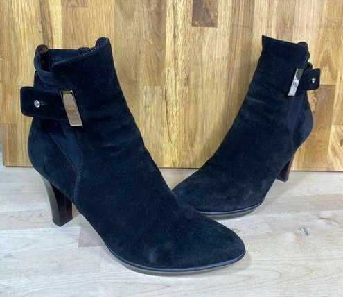 Aquatalia Black Suede Reece Heeled Ankle Boots Size 8 48 From