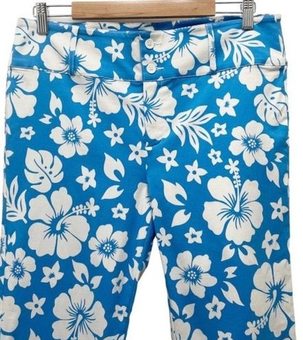 ASOS DESIGN hipster bengaline flare pants in blue hawaiian floral