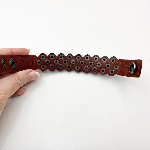 Leather Studded Grunge Punk Rock Cuff Bracelet Snap Close Brown - $15 -  From Erin