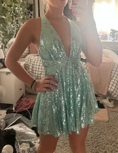 Floating By Plunging Neckline Mini Dress Sequin Mint