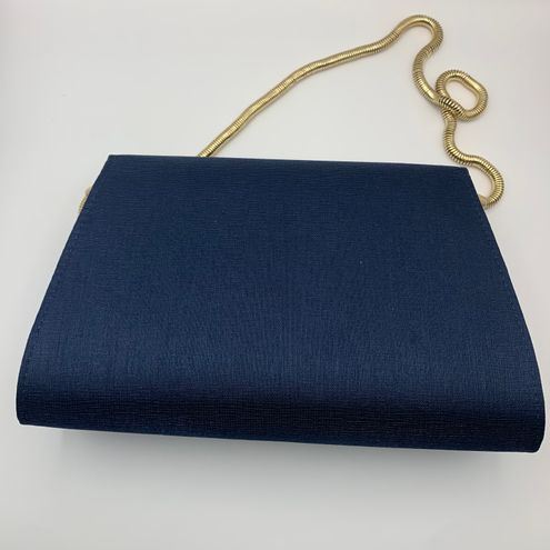 La Regale Rosalia Jacquard Flap Clutch Handbag Navy Blue - $25