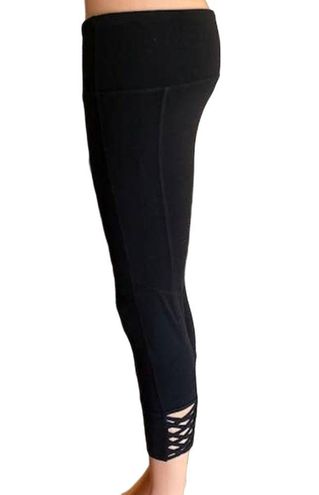 ATHLETA Black Mind Over Mat Criss Cross Lattice Crop Leggings