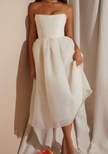 Ifaty White Strapless Tulle Midi Dress