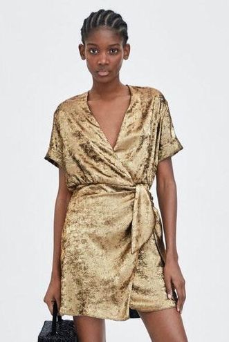 Zaara Shiny Satin Wrap Dress