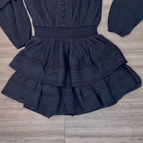 Aerie Women's Black Balloon Sleeve Smocked Waist Ruffle Mini Dress Size XS  - $32 - From Natalia