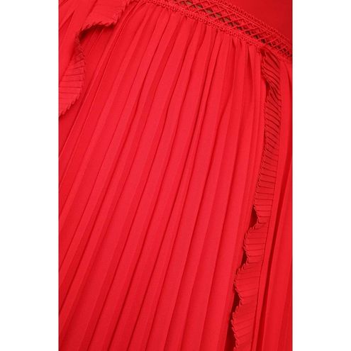 Never a Dull Moment Bright Red Tie-Strap Pleated Midi Dress