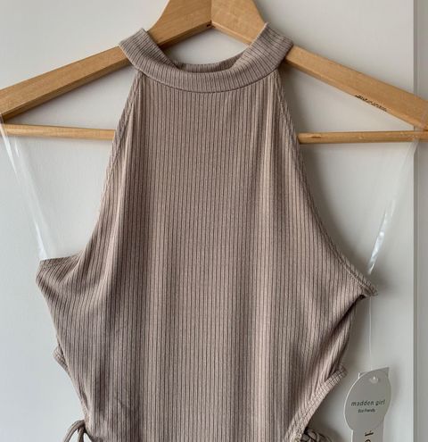 Madden Girl High Cut Mock Neck Bodysuit Tan - $15 (55% Off Retail