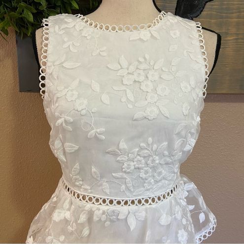 Look So Sweet White Floral Embroidered Organza Mini Dress