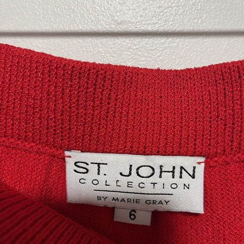 St. John Collection Red Santana Knit Pencil Skirt Elastic Waistband Size 6  - $45 - From Emily