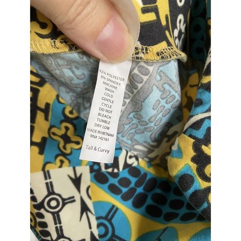 LuLaRoe Womens Leggings Sz TC Blue Yellow Black White Art Deco 12