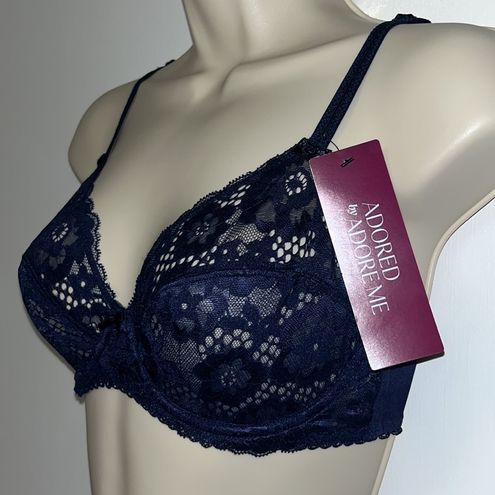 Adore Me Adored by Chelsey Unlined Floral Lace Underwire Bra Navy