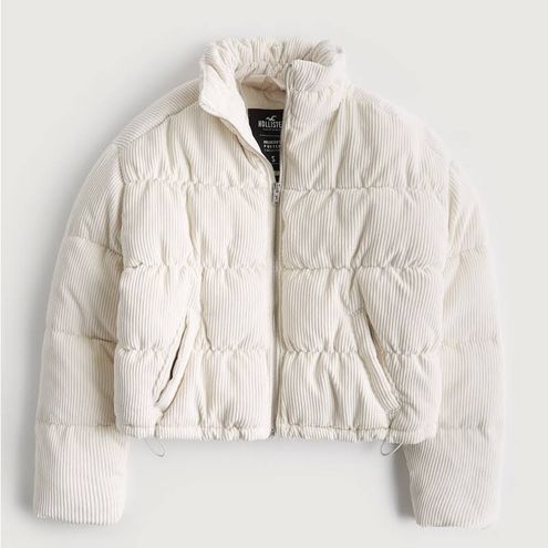 Hollister Corduroy White Puffer Jacket Size M - $50 (58% Off Retail