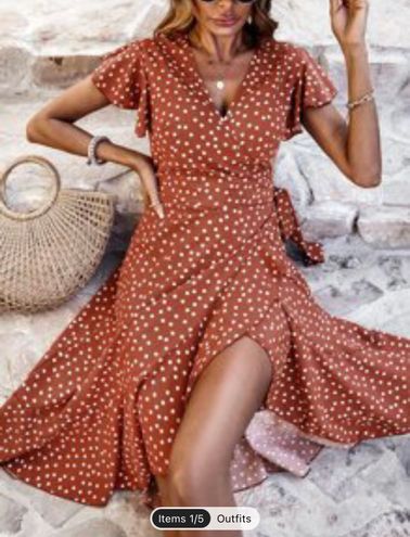 SHEIN Polka Dot Knot Side Wrap Dress