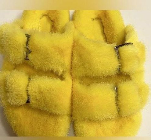 JOCO NYC 100% yellow mink fur slides w silver buckles 38 - $158 - From  Judith